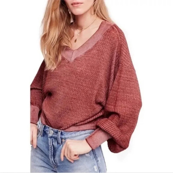 Free People Tops - Free People We The Free XS South Side Oversized Thermal Top Cinnamon Waffle